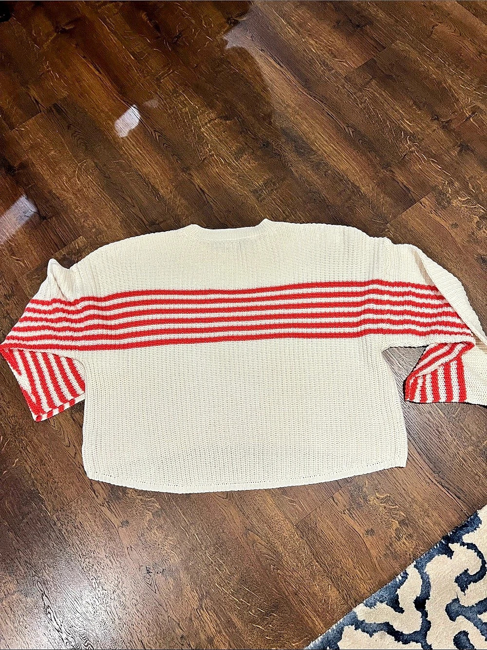 Aerie Cream & Orange Crewneck Striped Cotton Sweater